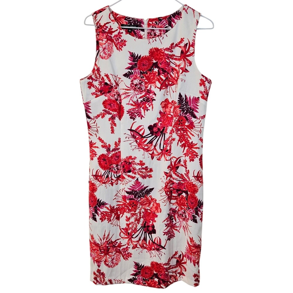 Mario Serrani Italy 10 Floral Sheath Dress Red Tropical Summer Wedding Guest